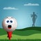 Funny golf ball on golf course