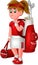 Funny Golfer Girl In Red White Uniform With Red Golf Bag Cartoon