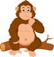 Funny gorilla cartoon sitting confused on wooden