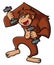 The funny gorilla is lifting small barbell with happy expression