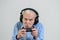 Funny grandfather playing a video game on console