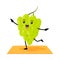 Funny grapes berry character in yoga pose, fitness