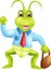Funny grasshopper cartoon standing bring bag with smile and waving