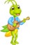 Funny grasshopper cartoon standing with playing guitar and smile
