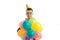 Funny great young kid keeps ourselves lots of colored balls is