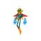 Funny Green Alien with Blaster Flying with Jetpack, Humanoid Cartoon Character with Big Eyes Oval Shape and Small