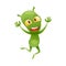 Funny Green Alien Character with Big Eyes and Small Antenna on Head Jumping with Joy Vector Illustration
