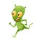 Funny Green Alien Character with Big Eyes and Small Antenna on Head Running Ahead Vector Illustration