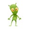 Funny Green Alien Character with Big Eyes and Small Antenna on Head Standing and Smiling Vector Illustration