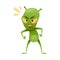Funny Green Alien Character Standing with Frowning Face Grimace and Shouting Vector Illustration