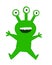 Funny green alien with three eyes and wide hug
