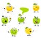 Funny green Apple fruit characters on white