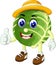 Funny Green Cabbage Wear Yellow Hat Cartoon