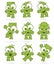 Funny green cartoons robot monster character set