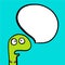 Funny green dino hand drawn illustration with speech bubble illustration in cartoon style