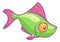 Funny green fish. Tropical aquarium animal. Cartoon character