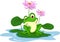 funny Green frog cartoon sitting on a leaf