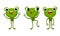Funny Green Frog with Protruding Eyes Showing Tongue Vector Set