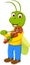 Funny green grasshopper cartoon playing violin