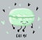 Funny green, mint, lime macaroon character, cartoon style  illustration on gray background. Cute macaroon smiley character