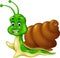 Funny Green Snail With Brown Shell Cartoon