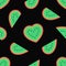 Funny green watermelon hearts seamless pattern on black background. Bright summer 2020 color scheme. Flat cartoon style