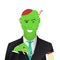 Funny green zombie in business suit. Businessman. Cartoon
