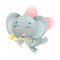 Funny Grey Elephant with Large Ear Flaps and Trunk Flying with Wings and Magic Wand Vector Illustration