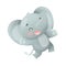 Funny Grey Elephant with Large Ear Flaps and Trunk Laughing Vector Illustration