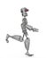 Funny grey robot cartoon jogging in a white background side view