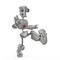 Funny grey robot cartoon kicking the air in a white background