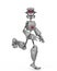 Funny grey robot cartoon running happy in a white background