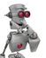 Funny grey robot cartoon is thinking about in a white background close up