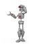 Funny grey robot cartoon is watching in a white background