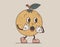 Funny groovy retro character. Surprised shocked orange or tangerine. Vector isolated fruit, old cartoon style.