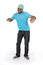 Funny guy in a blue t-shirt dancing