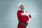 Funny guy in christmas hat. New Year Holiday. Christmas, x-mas, winter, gifts concept.