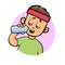 Funny guy drinking water from the bottle. Exercise and staying hydrated flat design icon. Flat vector illustration