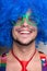 Funny guy naked with blue wig and red tie