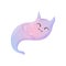 Funny Halloween Vector Illustration with Ghost Cat. Cute ghost with cat ears in purple and blue colors.