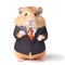 Funny hamster in business suit holding a mobile phone isolated on white background. Realistic generative AI illustration