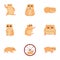 Funny hamster icon set, cartoon style