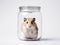 Funny hamster sitting in glass on white