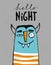 Funny Hand Drawn Dracula Vector Illustration. Hello Night Poster.