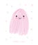 Funny Hand Drawn Halloween Vector Illustration with Sweet Pink Ghost.