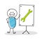 Funny hand drawn stickman with whiteboard and wrech - work icon. Vector