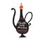 Funny hand drawn traditional coffee pot in middle eastern style with lettering inscription inside Taste the myth. Made in vector.