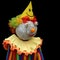 Funny handmade doll clown made of an old soccer ball. Isolation