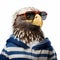 Funny And Happy Eagle Wearing Sunglasses And Striped Sweater