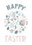 Funny Happy Easter eggs hunt greeting card cartoon style design